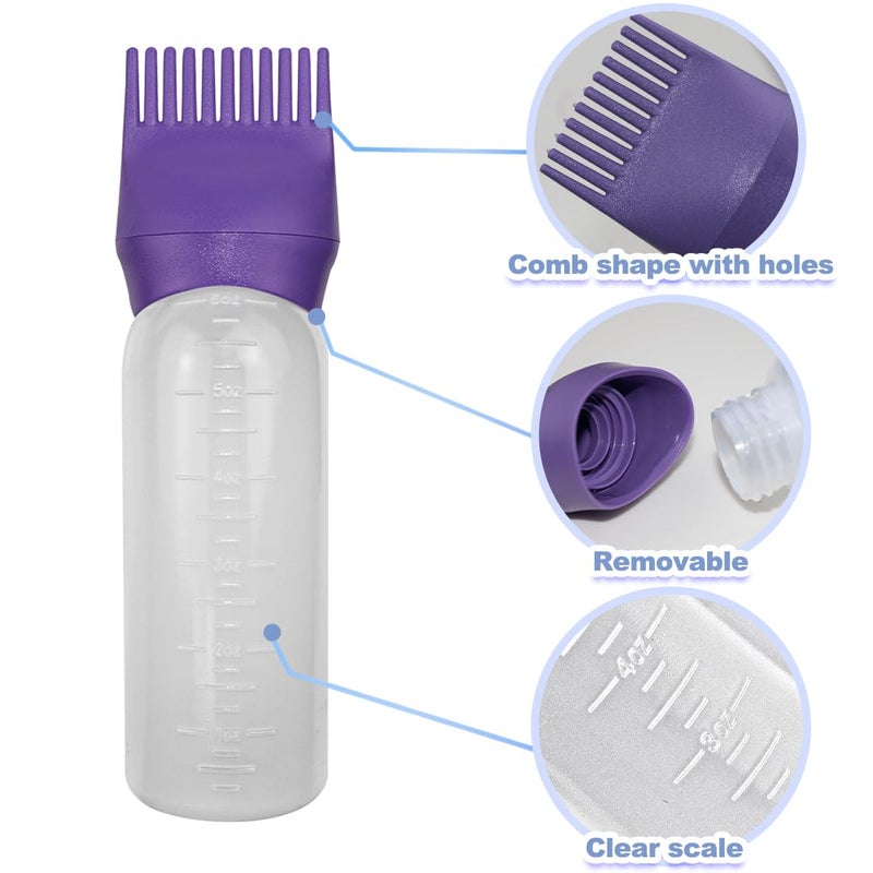 ELANE 4 Pack Hair Oiler Comb Bottle,Root Comb Applicator Bottle for Hair Oil Scalp Hair Oiling Applicator(Purple+Green) - Image 3